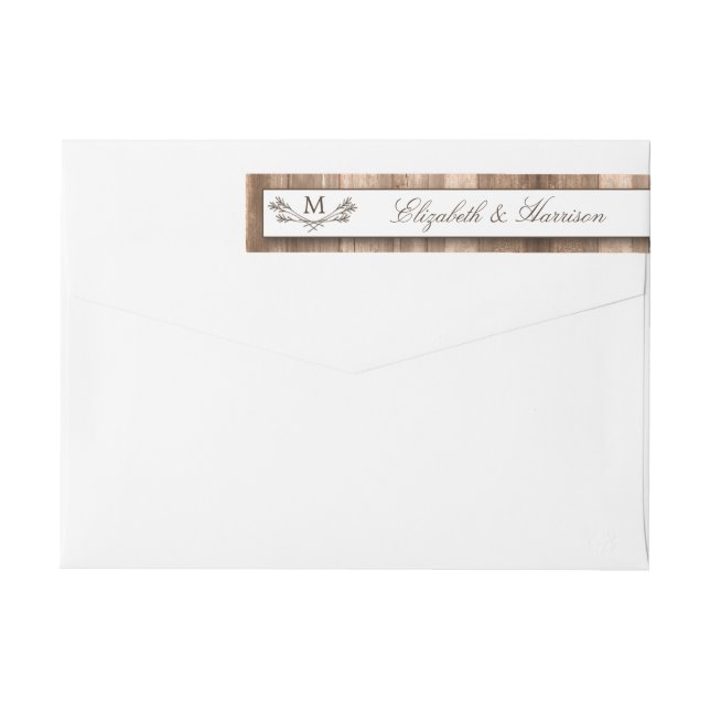 Country Rustic Monogram Branch & Wood Wedding Wrap Around Label (Back)