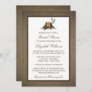 Country Rustic Monogram Tree Burlap Bridal Shower Invitation
