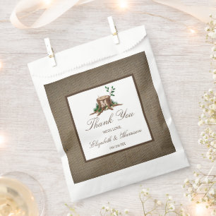 Country Rustic Monogram Tree & Burlap Wedding Favour Bags