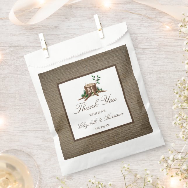 Country Rustic Monogram Tree & Burlap Wedding Favour Bags (Clipped)