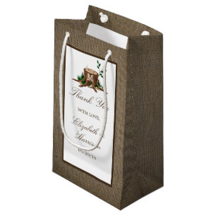 Country Rustic Monogram Tree & Burlap Wedding Small Gift Bag
