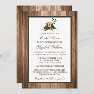 Country Rustic Monogram Tree On Wood Bridal Shower Invitation