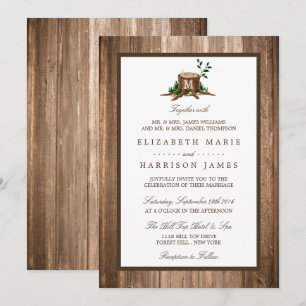 Country Rustic Monogram Tree & Wood Wedding Invitation
