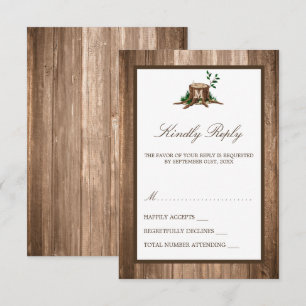 Country Rustic Monogram Tree & Wood Wedding RSVP Card