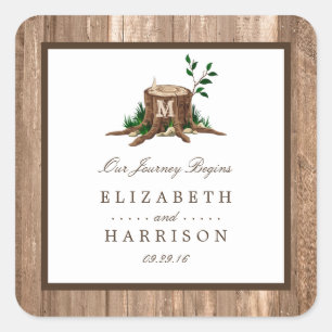 Country Rustic Monogram Tree & Wood Wedding Square Sticker