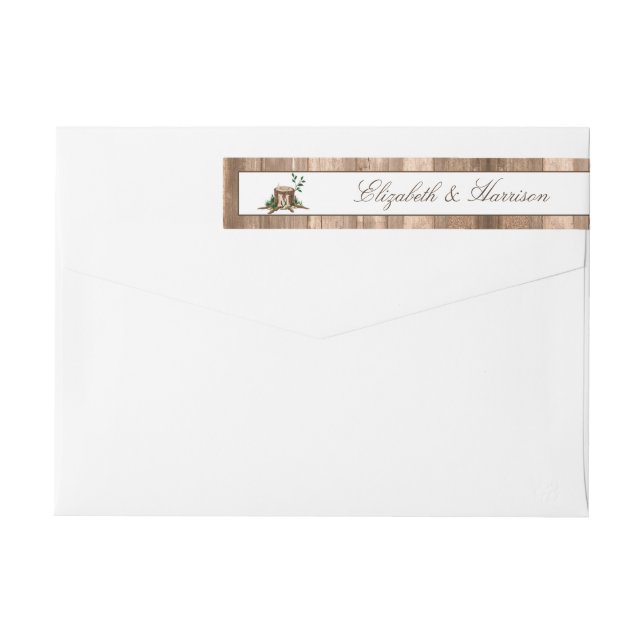 Country Rustic Monogram Tree & Wood Wedding Wrap Around Label (Back)