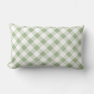 Country Rustic Natural Sage Gingham Plaid  Lumbar Cushion
