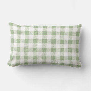 Country Rustic Natural Sage Gingham Plaid  Lumbar Cushion
