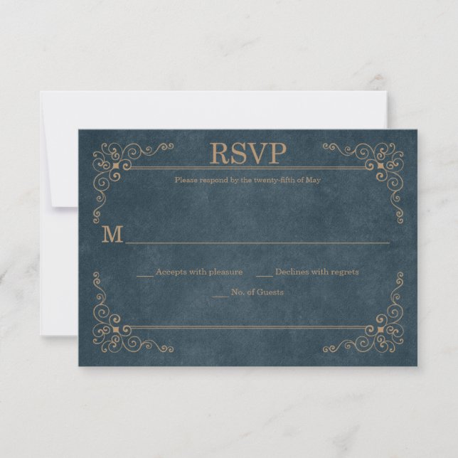 Country Rustic Navy Tan Chalkboard RSVP | (Front)
