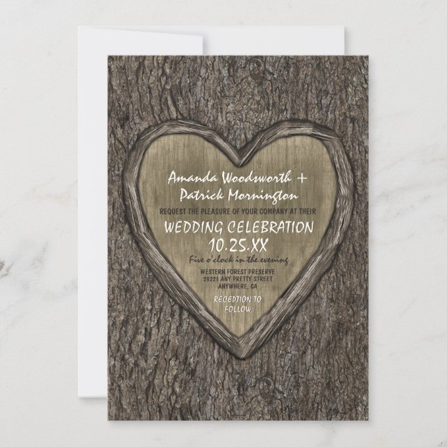 Country Rustic Oak Tree Bark Wedding Invitations (Front)