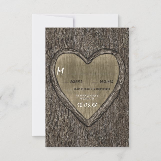 Country Rustic Oak Tree Bark Wedding RSVP Cards (Front)