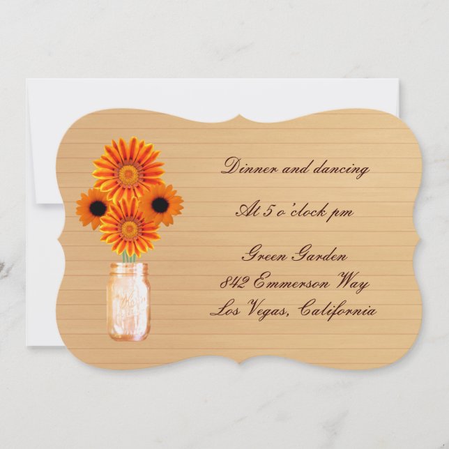 Country Rustic Orange Mason Jar Reception Card (Front)