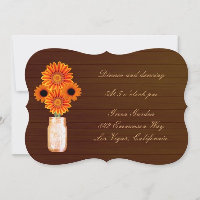 Country Rustic Orange Mason Jar Reception Card (Front)