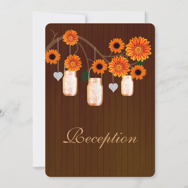 Country Rustic Orange Mason Jars Reception Card (Front)