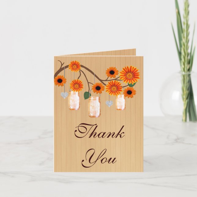 Country Rustic Orange Mason Jars Thank You Card (Front)
