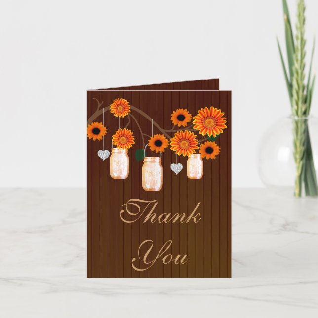 Country Rustic Orange Mason Jars Thank You Card (Front)