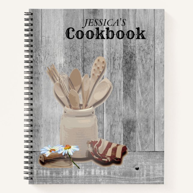 Country Rustic Personalised Cookbook Jar spoon Not Notebook (Front)