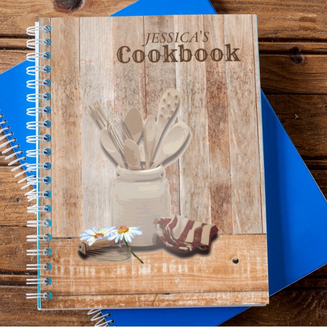 Country Rustic Personalised Cookbook Jar spoon Notebook (Creator Uploaded)