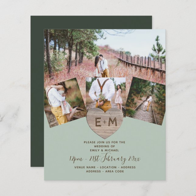 Country Rustic Photo Carved Heart Monogram Wedding (Front/Back)