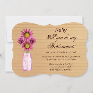 Country Rustic Pink Mason Jar Bridesmaid Card