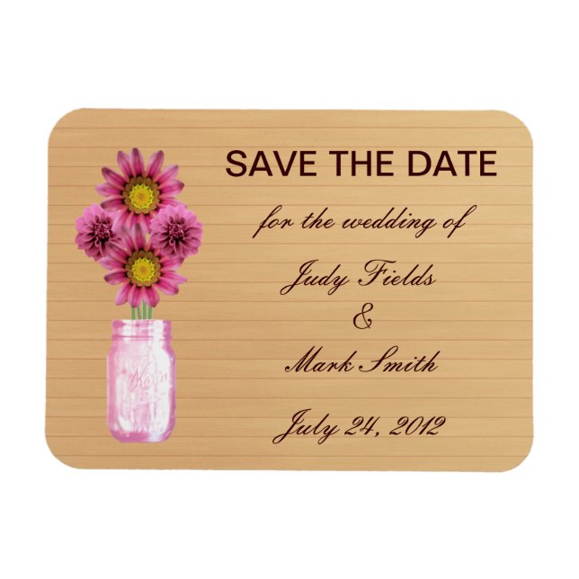 Country Rustic Pink Mason Jar Save The Date Magnet (Horizontal)