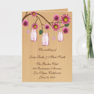 Country Rustic Pink Mason Jars Program Card