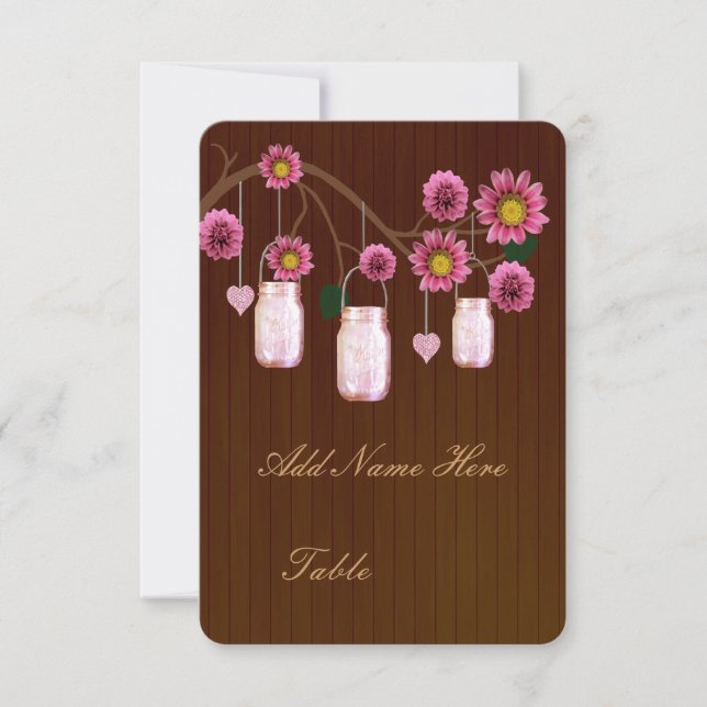 Country Rustic Pink Mason Jars Table Place Card (Front)