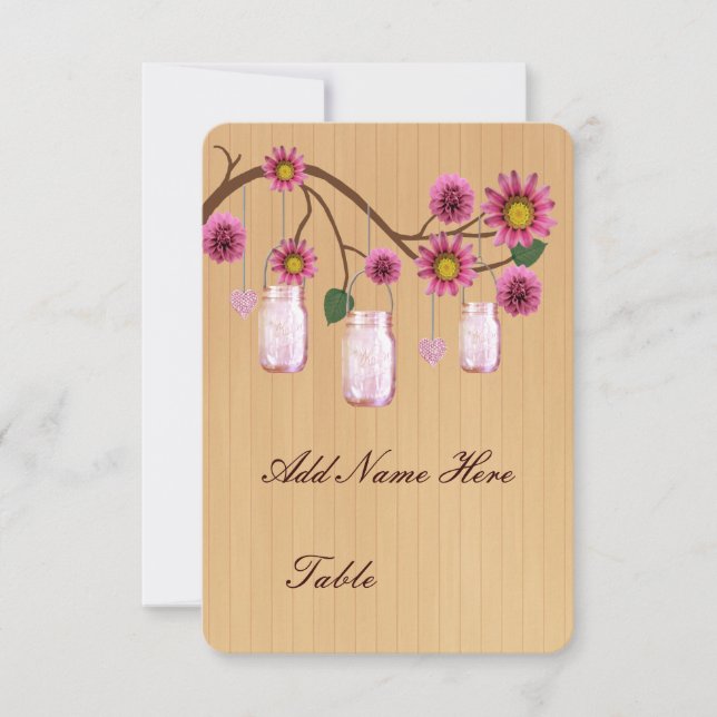 Country Rustic Pink Mason Jars Table Place Card (Front)