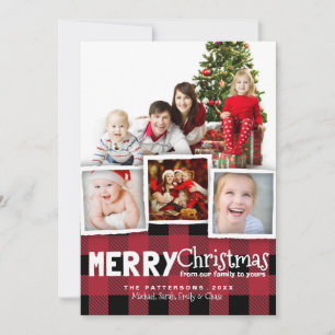 Country Rustic Plaid Merry Christmas Photo Card