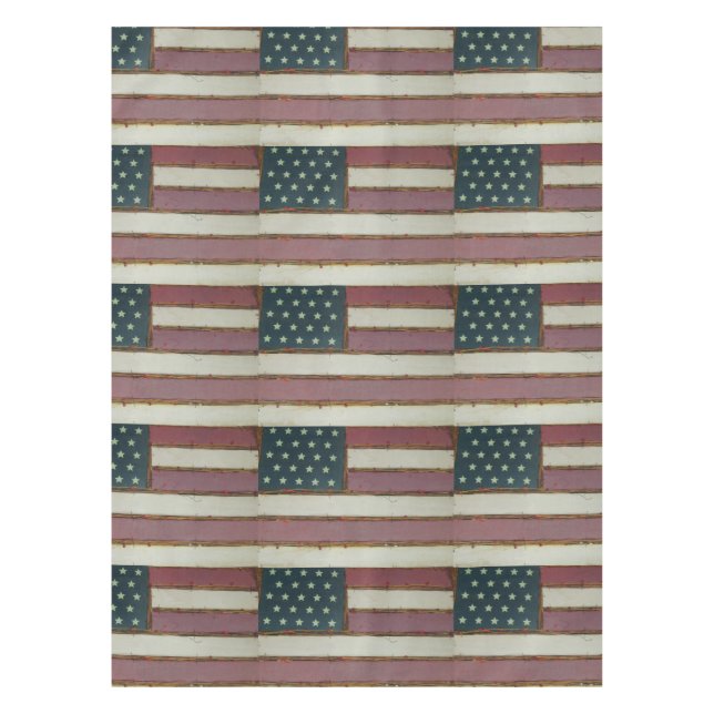 Country Rustic Prim Look USA Flag Tablecloth (Front)