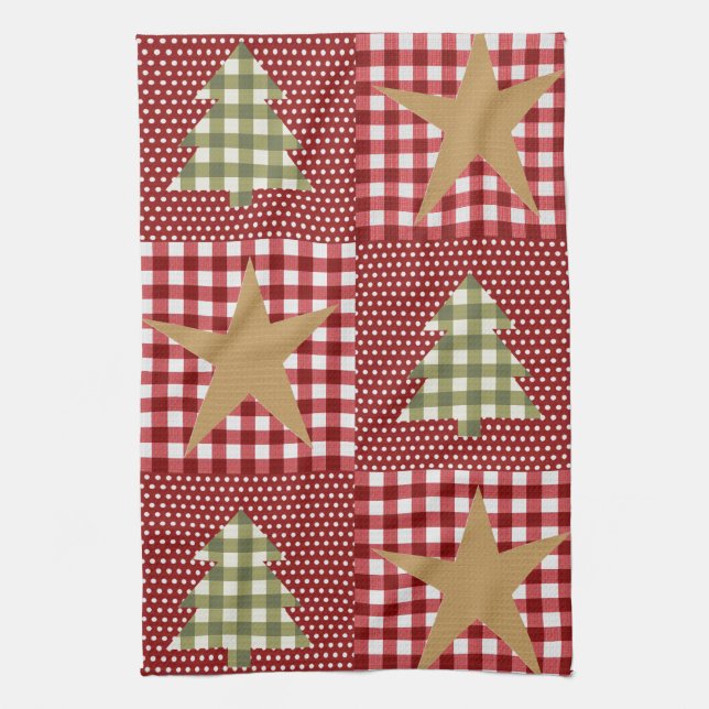 Country Rustic Primitive Christmas Tea Towel (Vertical)