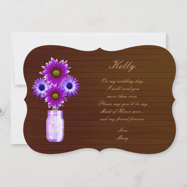 Country Rustic Purple Mason Jar Maid Of Honour Car Invitation (Front)