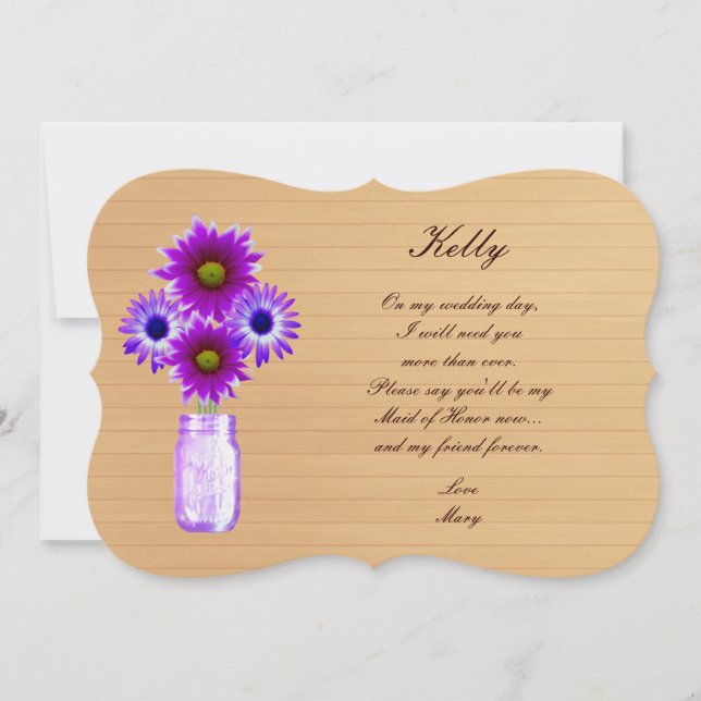 Country Rustic Purple Mason Jar Maid Of Honour Car Invitation (Front)