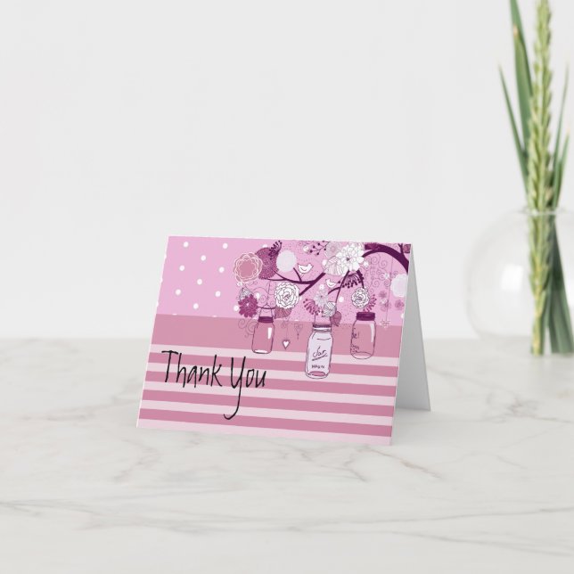 Country Rustic Purple Mason Jar Thank You Card (Front)