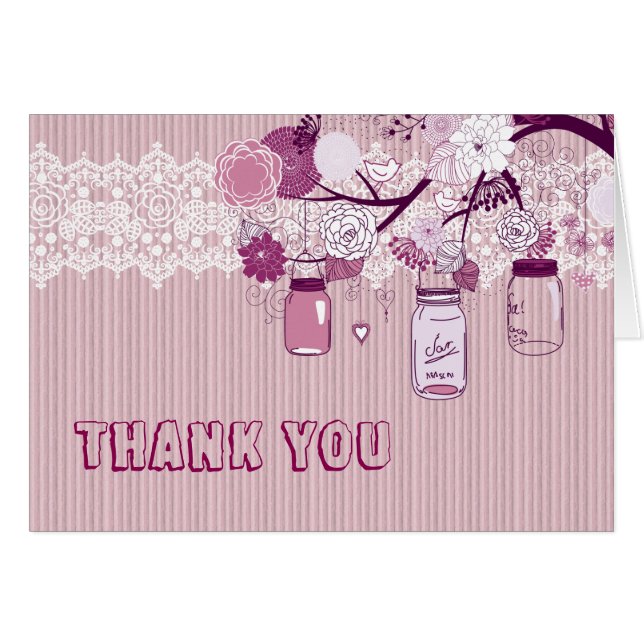 Country Rustic Purple Mason Jar Thank You Card (Front Horizontal)