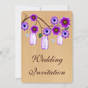 Country Rustic Purple Mason Jar Wedding Invitation