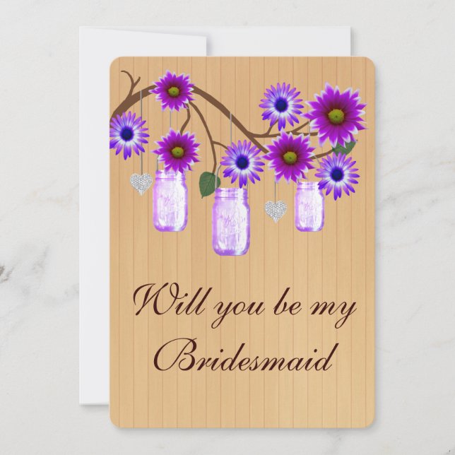 Country Rustic Purple Mason Jars Bridesmaid Card (Front)