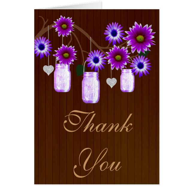 Country Rustic Purple Mason Jars Thank You Card (Front)