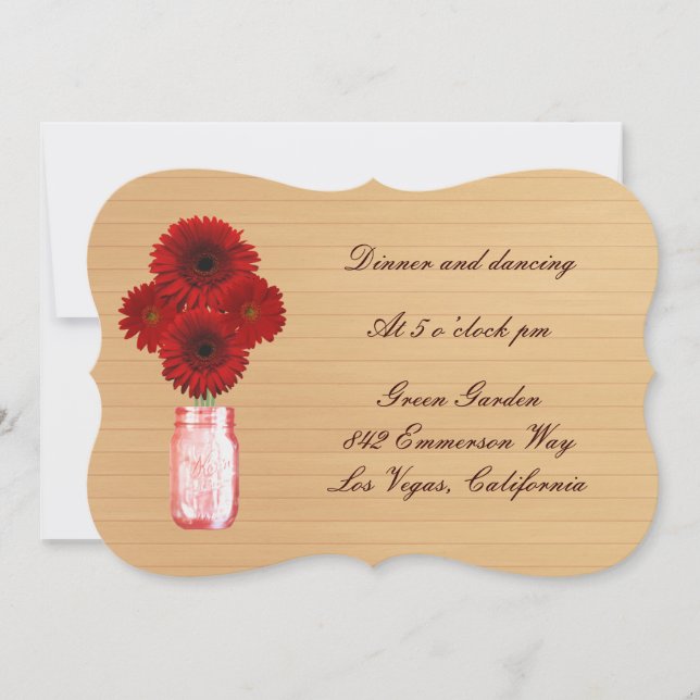 Country Rustic Red Mason Jar Reception Card (Front)