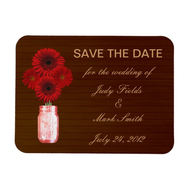 Country Rustic Red Mason Jar Save The Date Magnet (Horizontal)