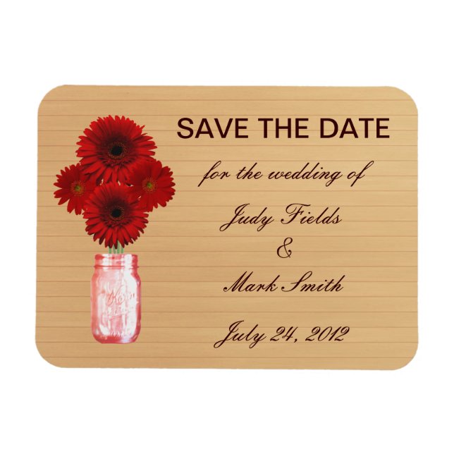 Country Rustic Red Mason Jar Save The Date Magnet (Horizontal)