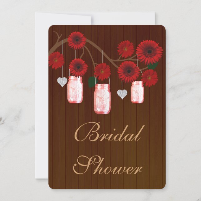 Country Rustic Red Mason Jars Bridal Shower Invite (Front)