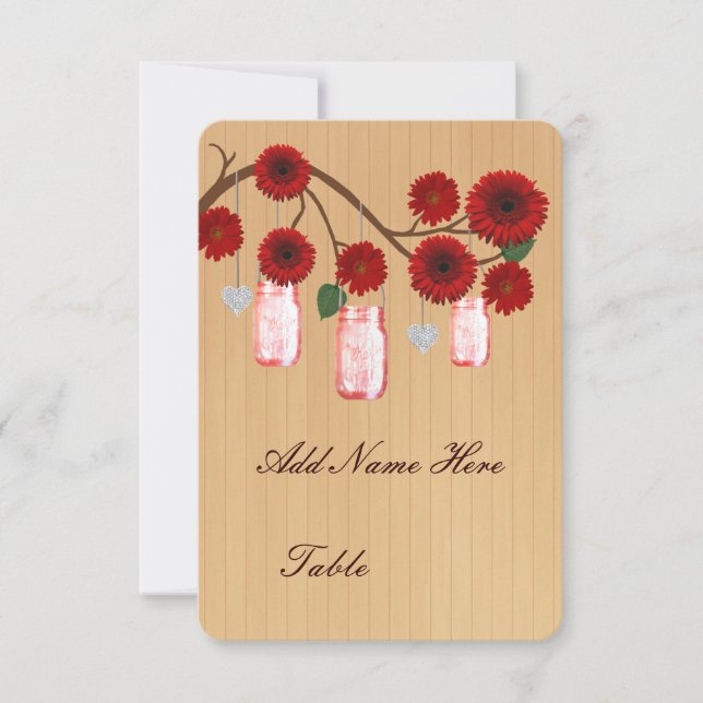 Country Rustic Red Mason Jars Table Place Card (Front)