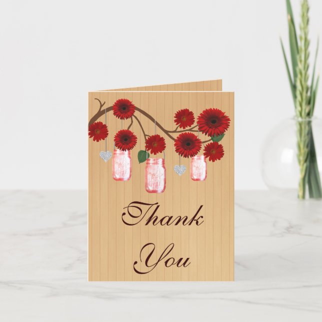 Country Rustic Red Mason Jars Thank You Card (Front)