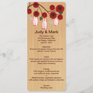Country Rustic Red Mason Jars Wedding Menu Card