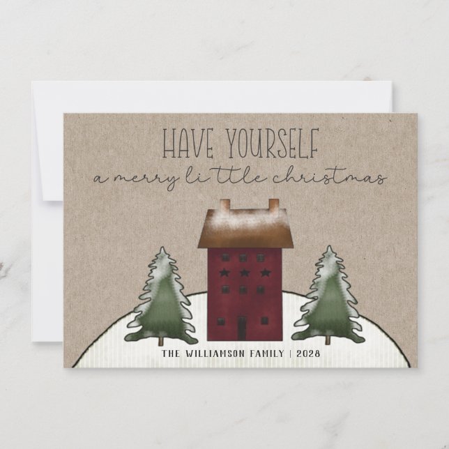Country Rustic Saltbox House Greeting Holiday Card (Front)