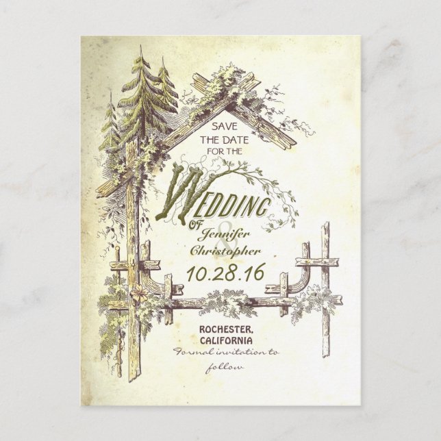 Country rustic save the date postcards (Front)