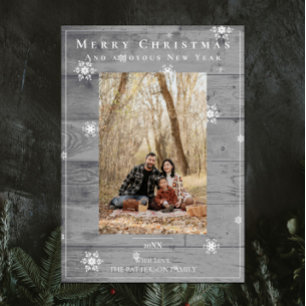 Country Rustic Snowflakes Grey Holiday Photo Card