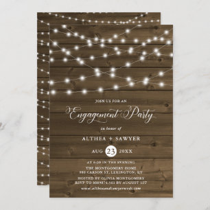Country Rustic String Lights Engagement Party Invitation