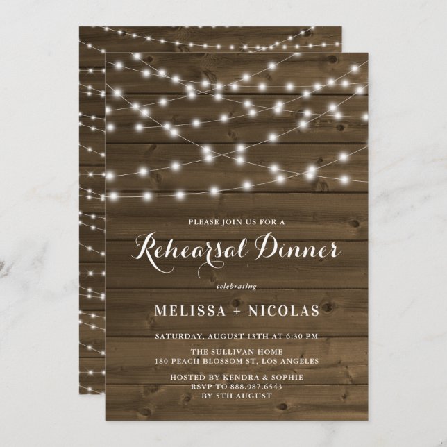 Country Rustic String Lights Rehearsal Dinner Invitation (Front/Back)